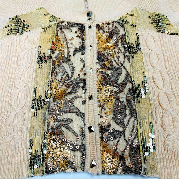 FREE PEOPLE Mixed Media Sequin Wool Cropped Cardigan/Sweater - Picture 2 of 9